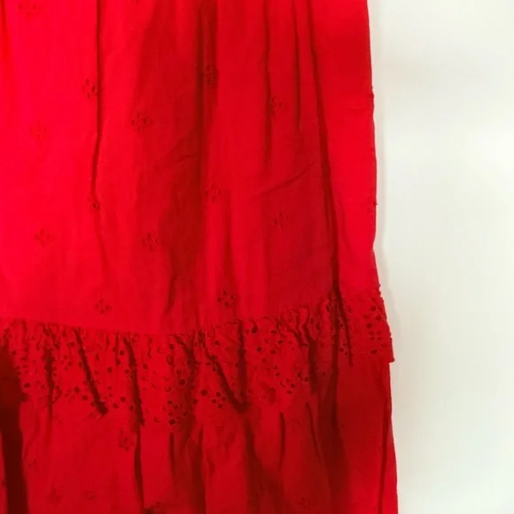 Dex tiered strap tie eyelet midi dress red size M - Picture 4 of 5